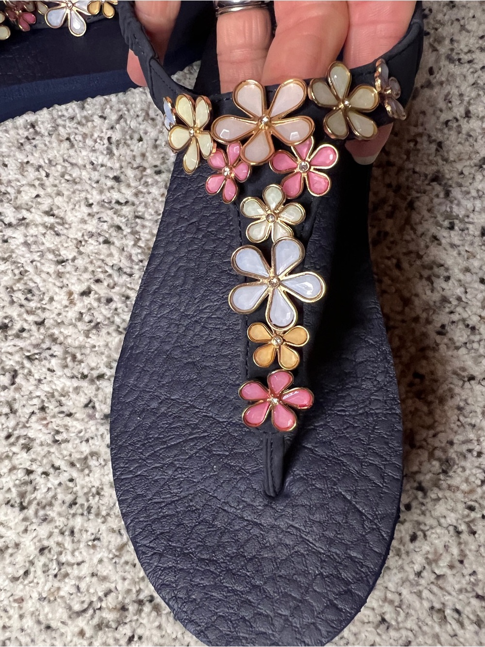 Skechers Navy Floral Jeweled Thong Sandals - Picture 5 of 6